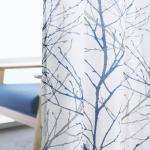 FMFUNCTEX Linen Semi Sheer Curtains for Bedroom, Blue White Curtains 84 Inches Long for Living Room, Grey Tree Branch Patterned Curtain Light Filtering Farmhouse Window Drapes, Grommet Top 2 Panels