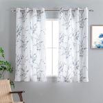 MYSKY HOME Floral Curtains 63 Inch Length 2 Panels for Bedroom Living Room Thermal Insulated Light Filtering Soft Curtains for Home Decor Grommet Leaf Flower Printed Window Treatments, Navy Blue