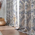 jinchan Linen Textured Curtains for Living Room Darkening 108 Inches Long, Medallion Drapes for Bedroom, Damask Pattern Window Treatments Vintage Curtain Panels, Extra Long 2 Panels Blue on Greige
