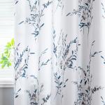MYSKY HOME Floral Curtains 63 Inch Length 2 Panels for Bedroom Living Room Thermal Insulated Light Filtering Soft Curtains for Home Decor Grommet Leaf Flower Printed Window Treatments, Navy Blue