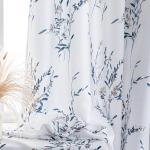 MYSKY HOME Floral Curtains 63 Inch Length 2 Panels for Bedroom Living Room Thermal Insulated Light Filtering Soft Curtains for Home Decor Grommet Leaf Flower Printed Window Treatments, Navy Blue