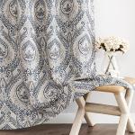 jinchan Linen Textured Curtains for Living Room Darkening 108 Inches Long, Medallion Drapes for Bedroom, Damask Pattern Window Treatments Vintage Curtain Panels, Extra Long 2 Panels Blue on Greige