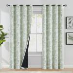 FMFUNCTEX 100% Blackout Floral Curtains for Bedroom, Sage Green Curtains 84 inches Long Blossom Patterned for Living Room, Thermal Insulated Farmhouse Drapes, Grommet Top 2 Panels (White on Green)