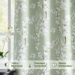 FMFUNCTEX 100% Blackout Floral Curtains for Bedroom, Sage Green Curtains 84 inches Long Blossom Patterned for Living Room, Thermal Insulated Farmhouse Drapes, Grommet Top 2 Panels (White on Green)