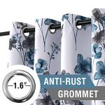 H.VERSAILTEX 100% Blackout Curtains 84 inch Length 2 Panels Set Cattleya Floral Printed Drapes Leah Floral Thermal Curtains for Bedroom with Black Liner Sound Proof Curtains, Grey and Blue