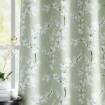 FMFUNCTEX 100% Blackout Floral Curtains for Bedroom, Sage Green Curtains 84 inches Long Blossom Patterned for Living Room, Thermal Insulated Farmhouse Drapes, Grommet Top 2 Panels (White on Green)