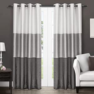 EXCLUSIVE HOME Chateau Striped Faux Silk Grommet Top Curtain Panel Pair, 54"x84", Black Pearl