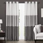 EXCLUSIVE HOME Chateau Striped Faux Silk Grommet Top Curtain Panel Pair, 54"x84", Black Pearl