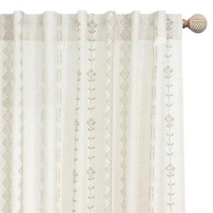 Neutral Farmhouse Curtains for Living Room 84 Inches Long,Taupe Cream Boho Light Filtering Sheer Patterned Modern Beautiful Linen Curtains with Floral Pattern Design Dining Room 84 Length 2 Panels Set