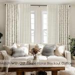 Neutral Farmhouse Curtains for Living Room 84 Inches Long,Taupe Cream Boho Light Filtering Sheer Patterned Modern Beautiful Linen Curtains with Floral Pattern Design Dining Room 84 Length 2 Panels Set