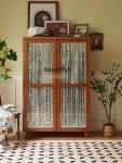 A57 French retro solid wood wardrobe double door gauze curtain glass cabinet bedroom home storage large wardrobe