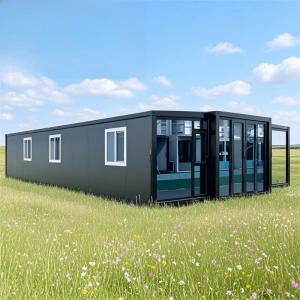 40ft Prefab Expandable Container House with 3 Bedrooms Modular Cabin Design Durable Steel Structure with Glass Curtain Wall