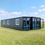 40ft Prefab Expandable Container House with 3 Bedrooms Modular Cabin Design Durable Steel Structure with Glass Curtain Wall