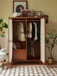 A57 French retro solid wood wardrobe double door gauze curtain glass cabinet bedroom home storage large wardrobe