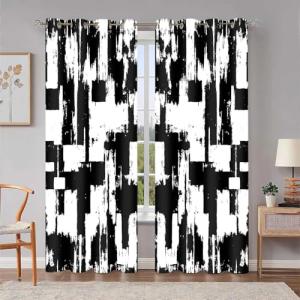 HIYSMT Black and White Curtains,Abstract Modern Art Graffiti Blackout Curtain,4284inch Clean Lines Printed Drapes for Bedrooms and Living Rooms 2 Panels HILC012