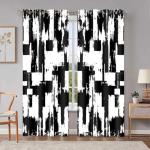 HIYSMT Black and White Curtains,Abstract Modern Art Graffiti Blackout Curtain,4284inch Clean Lines Printed Drapes for Bedrooms and Living Rooms 2 Panels HILC012