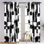 HIYSMT Black and White Curtains,Abstract Modern Art Graffiti Blackout Curtain,4284inch Clean Lines Printed Drapes for Bedrooms and Living Rooms 2 Panels HILC012