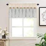 ASPMIZ Cotton Linen Kitchen Valance Curtains, Boho Rustic Button Linen Valances for Windows Farmhouse, Green Stripe Valance Window Treatment Tiers, Rod Pocket Window Valances for Cafe, 52 x 18 Inch