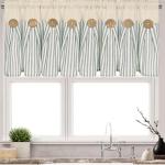 ASPMIZ Cotton Linen Kitchen Valance Curtains, Boho Rustic Button Linen Valances for Windows Farmhouse, Green Stripe Valance Window Treatment Tiers, Rod Pocket Window Valances for Cafe, 52 x 18 Inch