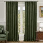 LAMIT Olive Green Velvet Curtains 84 Inch for Living Room, Luxury Thermal Insulated Blackout Curtains Room Darkening Back Tab and Rod Pocket Window Drapes for Bedroom, 2 Panels, 52 x 84 Inch