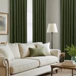 LAMIT Olive Green Velvet Curtains 84 Inch for Living Room, Luxury Thermal Insulated Blackout Curtains Room Darkening Back Tab and Rod Pocket Window Drapes for Bedroom, 2 Panels, 52 x 84 Inch