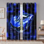 HIYSMT Race Car Curtains,Racing Blue Sports Car Curtain,4284inch Black Blue Geometric Checkered Blackout Window Drapes for Boy Bedroom Game Room 2Panels HILC07