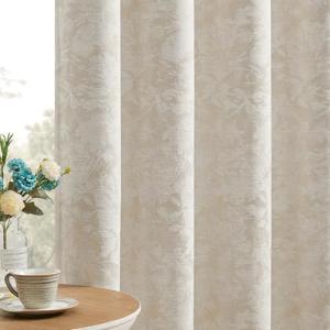 Beauoop Beige Floral Jacquard Blackout Curtains 84 Inches Long 2 Panels for Bedroom Living Room Flower Chenille Room Darkening Thermal Insulated Soundproof Grommet Window Treatments Drapes 52x84x2