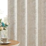 Beauoop Beige Floral Jacquard Blackout Curtains 84 Inches Long 2 Panels for Bedroom Living Room Flower Chenille Room Darkening Thermal Insulated Soundproof Grommet Window Treatments Drapes 52x84x2