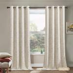 Beauoop Beige Floral Jacquard Blackout Curtains 84 Inches Long 2 Panels for Bedroom Living Room Flower Chenille Room Darkening Thermal Insulated Soundproof Grommet Window Treatments Drapes 52x84x2