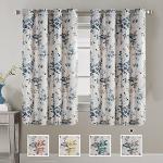 H.VERSAILTEX Linen Blackout Curtains Blue Floral 63 Inches Long Thermal Insulated Curtains for Textured Burlap Grommet Window Curtains for Living Room Bedroom, 2 Panels, Bluestone and Taupe