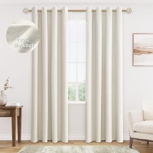 Jowels Cream Linen Blackout Curtains 84 Length 2 Panels Set for Living Room Bedroom, 100% Black Out Thermal Insulated Linen Drapes, Room Darkening Grommet Curtains 84 Inches Long Natural Beige