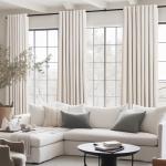 Jowels Cream Linen Blackout Curtains 84 Length 2 Panels Set for Living Room Bedroom, 100% Black Out Thermal Insulated Linen Drapes, Room Darkening Grommet Curtains 84 Inches Long Natural Beige