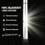 Jowels Cream Linen Blackout Curtains 84 Length 2 Panels Set for Living Room Bedroom, 100% Black Out Thermal Insulated Linen Drapes, Room Darkening Grommet Curtains 84 Inches Long Natural Beige