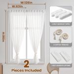 Sovtfides Curtain No Drilling White Sheer Gauze Curtains Self-Adhesive, Light-Filter Privacy, Foldable Travel Window Blinds (63" W x 96" L,White,2 Panels)