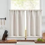 jinchan Striped Linen Kitchen Curtains 30 Inches Tier Curtains Farmhouse Modern Cafe Style Small Window Treatments Airy Light Filtering Rod Pocket for Living Room Bathroom 2 Panels Taupe Grey