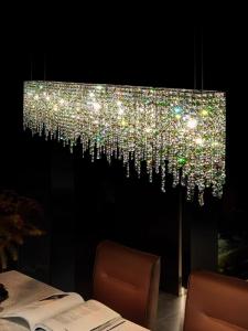 Italian style one curtain dreamy crystal chandelier restaurant rectangular island platform hotel lobby bar chandelier