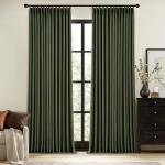 MIULEE Olive Green Pinch Pleated 100% Blackout Linen Curtains for Bedroom, Room Darkening Dark Green Window Curtains 84 inches Long for Living Room, Black Out Pleat Drapes with Pin Hooks, 2 Panels