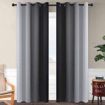 SimpleHome Ombre Room Darkening Curtains for Bedroom, Gradient Black to Grey White Light Blocking Thermal Insulated Grommet Window Curtain/Drapes for Living Room,2 Panels, 52x84 inches Length