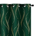 Yakamok Blackout Curtains 84 inch Length Living Room Thermal Insulated Gold Wave Line Dots Pattern Curtains Room Darkening Grommet Curtains for Bedroom, Emerald Green, W52 x L84-inch, 2 Panels