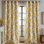 Fall Floral Curtains 96 Inch for Living Room Fall Curtain Drapes with Whimsical Botanical Flower Pattern Aesthetic Modern Farmhouse Room Darkening Privacy Bedroom Window Curtains,Yellow,2 Panels