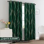 Yakamok Blackout Curtains 84 inch Length Living Room Thermal Insulated Gold Wave Line Dots Pattern Curtains Room Darkening Grommet Curtains for Bedroom, Emerald Green, W52 x L84-inch, 2 Panels