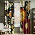 NICETOWN Black Boho Floral Curtains 100% Blackout for Living Room Bedroom 84 Inches Long 2 Panels Fall Botanical Drapes Grommet Thermal Insulated Vintage Flower Pattern Printed Window Treatment, 52"W