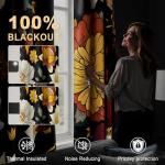 NICETOWN Black Boho Floral Curtains 100% Blackout for Living Room Bedroom 84 Inches Long 2 Panels Fall Botanical Drapes Grommet Thermal Insulated Vintage Flower Pattern Printed Window Treatment, 52"W