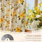 Fall Floral Curtains 96 Inch for Living Room Fall Curtain Drapes with Whimsical Botanical Flower Pattern Aesthetic Modern Farmhouse Room Darkening Privacy Bedroom Window Curtains,Yellow,2 Panels