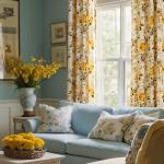 Fall Floral Curtains 96 Inch for Living Room Fall Curtain Drapes with Whimsical Botanical Flower Pattern Aesthetic Modern Farmhouse Room Darkening Privacy Bedroom Window Curtains,Yellow,2 Panels