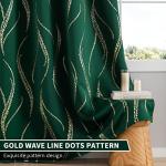 Yakamok Blackout Curtains 84 inch Length Living Room Thermal Insulated Gold Wave Line Dots Pattern Curtains Room Darkening Grommet Curtains for Bedroom, Emerald Green, W52 x L84-inch, 2 Panels