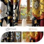 NICETOWN Black Boho Floral Curtains 100% Blackout for Living Room Bedroom 84 Inches Long 2 Panels Fall Botanical Drapes Grommet Thermal Insulated Vintage Flower Pattern Printed Window Treatment, 52"W