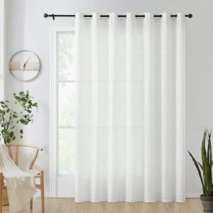 FMFUNCTEX Sliding Door Curtains White Linen Sheer Curtains 84" Living Room 100" Width Extra Wide Patio Glass Door Panel Room Divider Bedroom Drapes Large Semi Sheer Window Panels Grommet Top 1 Panel