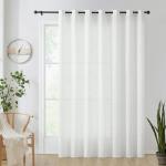 FMFUNCTEX Sliding Door Curtains White Linen Sheer Curtains 84" Living Room 100" Width Extra Wide Patio Glass Door Panel Room Divider Bedroom Drapes Large Semi Sheer Window Panels Grommet Top 1 Panel