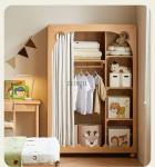 Solid wood children's wardrobe European beech bedroom wardrobe modern simple home curtain wardrobe